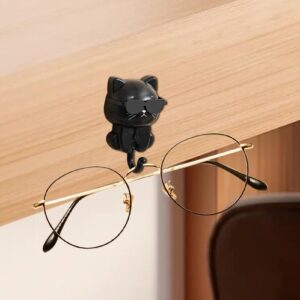 LAFANDE Cute Cat Key Hook, 2 Cartoon Cat in Sunglasses Creative Gra-vity Hook, Adhesive Coat Hooks Key Holder for Wall Decorative, Pet Wall Hooks for Hanging Key, Bag, Hat, Towel