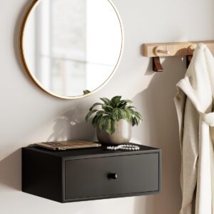 Aienvey Floating nightstand, Floating Shelf with Drawer, Wall Mounted Nightstand, Floating Bedside Table (Black)