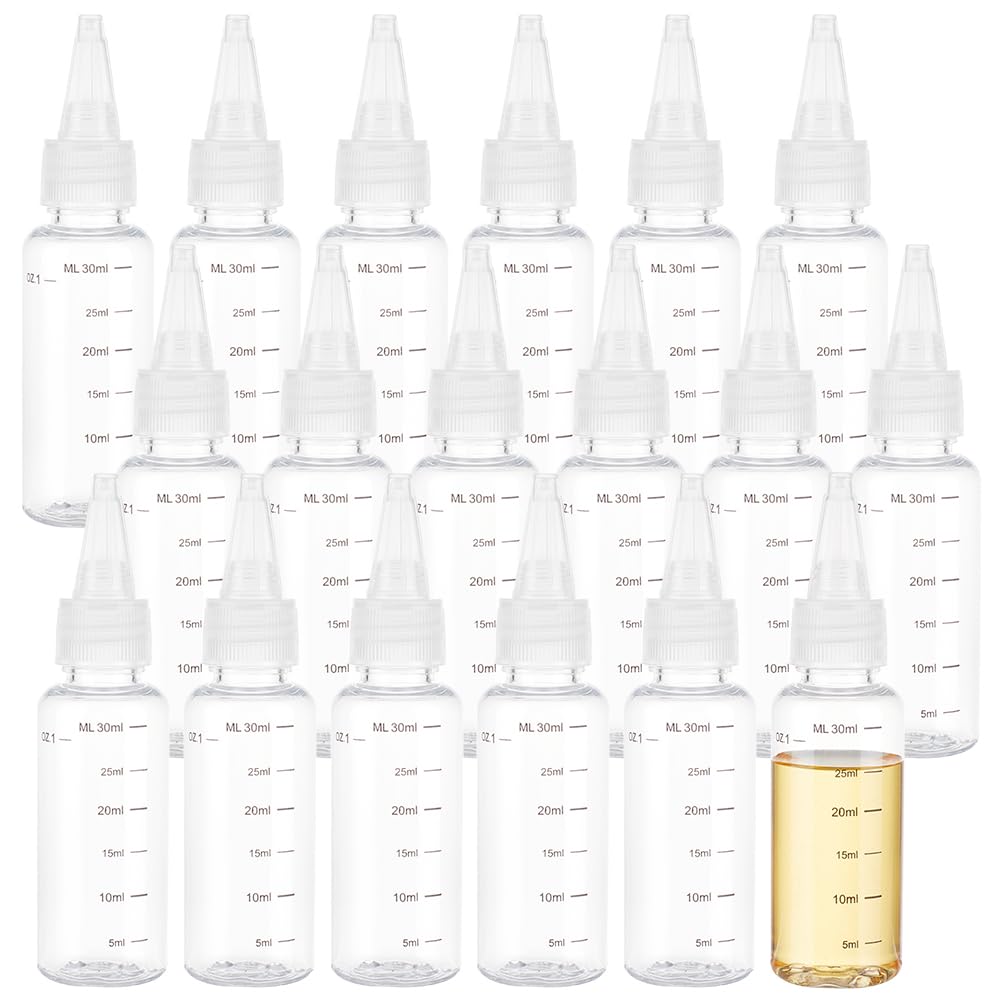 BENECREAT 18Pcs 30ml/1Oz Transparent Plastic Squeeze Bottles with Graduated Squeeze Bottles with White Twist Top Cap Clear Plastic Dispensing Bottle for Ink Liquid, Oils, Gels, Glue