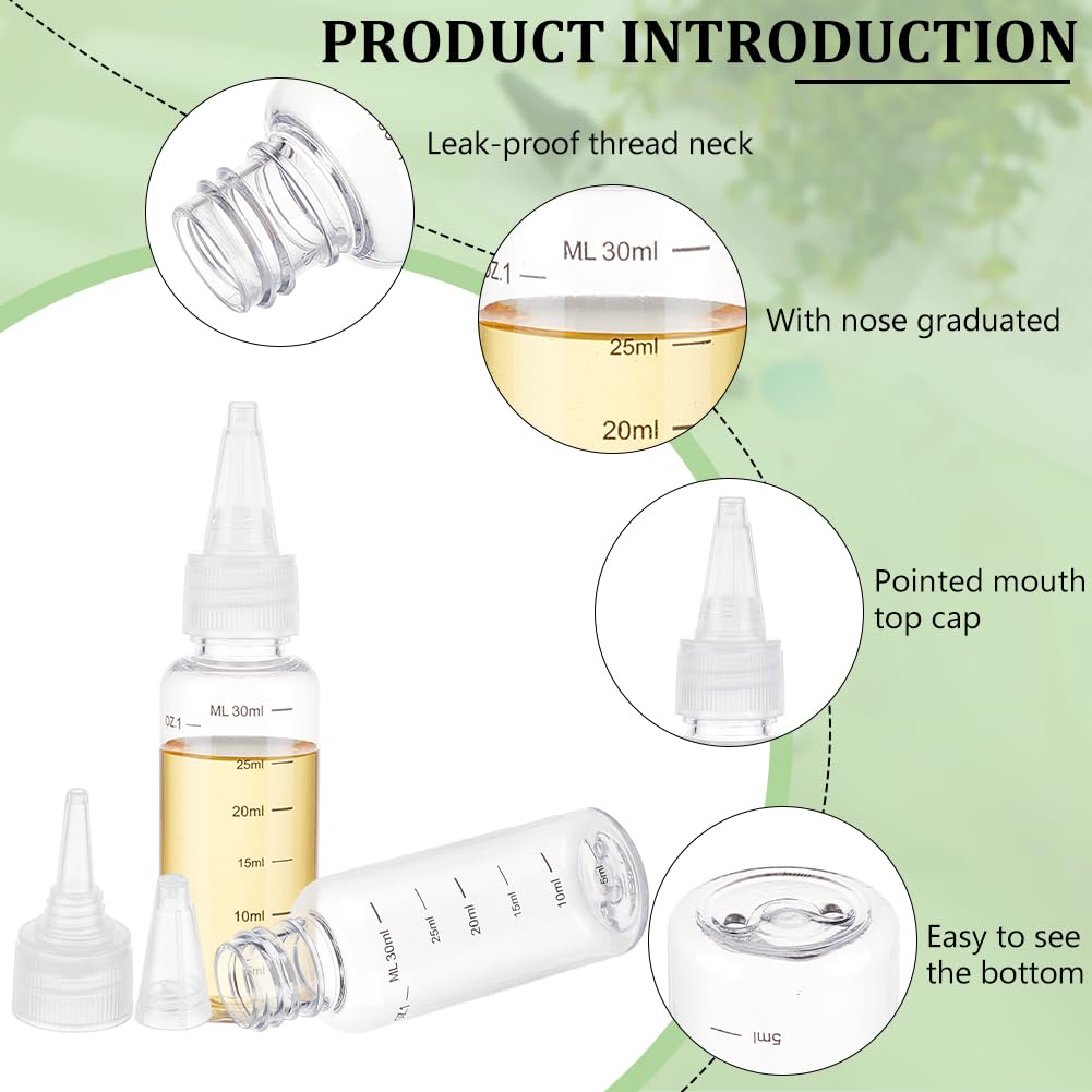 BENECREAT 18Pcs 30ml/1Oz Transparent Plastic Squeeze Bottles with Graduated Squeeze Bottles with White Twist Top Cap Clear Plastic Dispensing Bottle for Ink Liquid, Oils, Gels, Glue