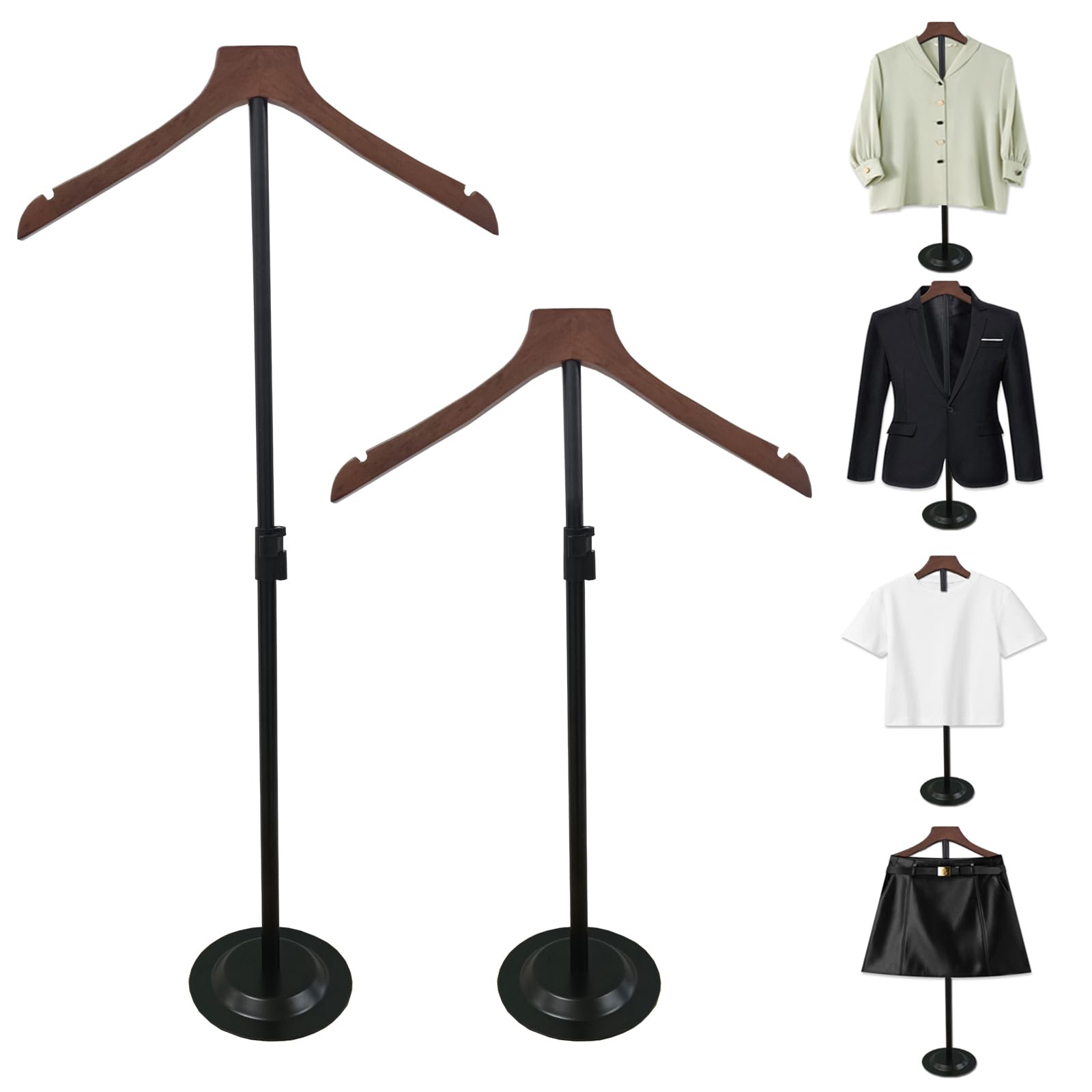 QWR 37" Height Adjustable T-Shirt Display Shoulder Stand,T-shirt Portable Display Stand for Vendors,Steaming Clothes Holder Rack,Wooden Clothing Display Rack for Shirts,Jackets,Dresses (2PCS)