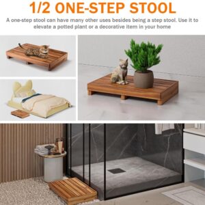 Wooden One Step Stool - Solid Pine Step Vertical Board with Anti Slip pad, Suitable for Elderly People's Wooden Step Stool, High Bed, Bathroom, Kitchen (23.6" L*15.7" W*3.9" H), Natural