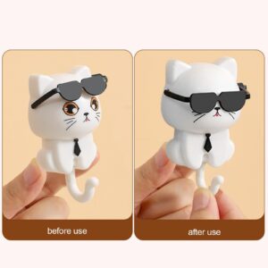 LAFANDE Cute Cat Key Hook, 2 Cartoon Cat in Sunglasses Creative Gra-vity Hook, Adhesive Coat Hooks Key Holder for Wall Decorative, Pet Wall Hooks for Hanging Key, Bag, Hat, Towel