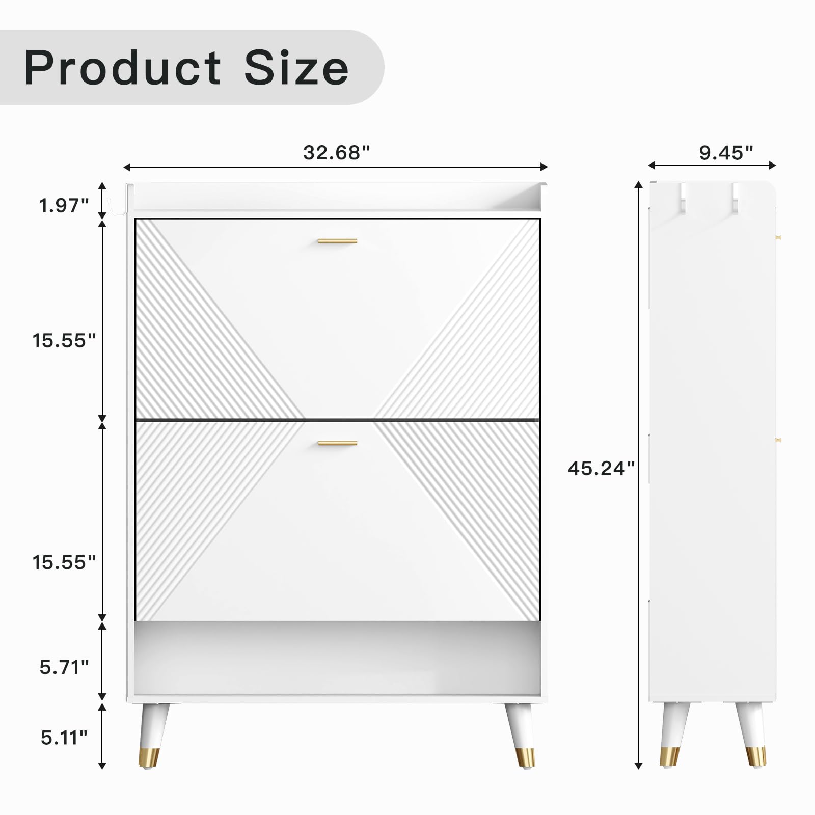 howcool Shoe Storage Cabinet with 2 Flip Drawers, Slim Wooden Freestanding Shoe Cabinet with Coat Hooks, Cubby and Shelf, Hidden Narrow Shoes Rack Organizer for Entryway Hallway, Holds 24 Pairs, White