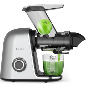 cozii cold press juicer,slow masticating juicer soft/hard mode & quiet motor,3.6 inch large feed chute for vegetable and fruit,easy to clean 150w juicer machines,dishwasher safe,high juice yield