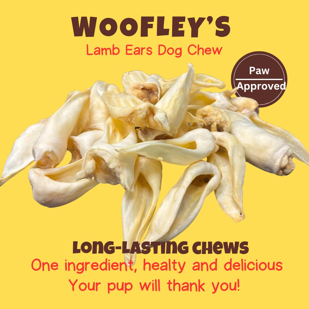 Woofley's - 100% Natural Whole Lamb Ear Dog Chews- 100 Count - Our Healthy Dog Lamb Ears are Easy to Digest and Great for Small, Medium Or Large Dogs