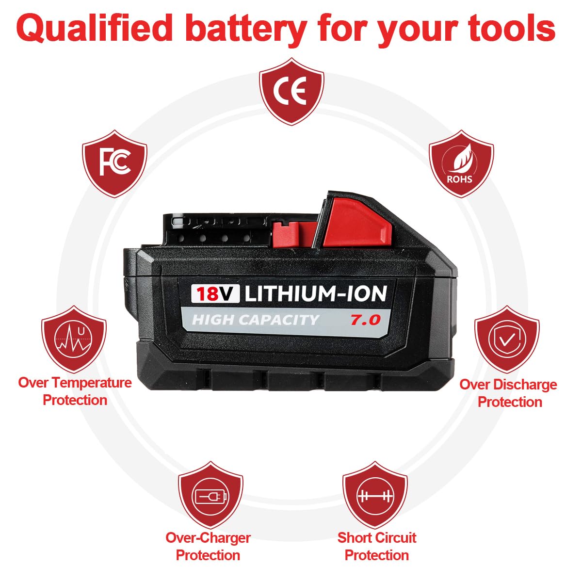 Xmenany 7000mAh 18V Battery Replacement for Milwaukee M 18 Batteries Lithium ion 48-11-1850 48-11-1820 48-11-1840 48-11-1828 48-11-1815 High Output Compatible with Milwaukee 18 Volt Tools,2PACK