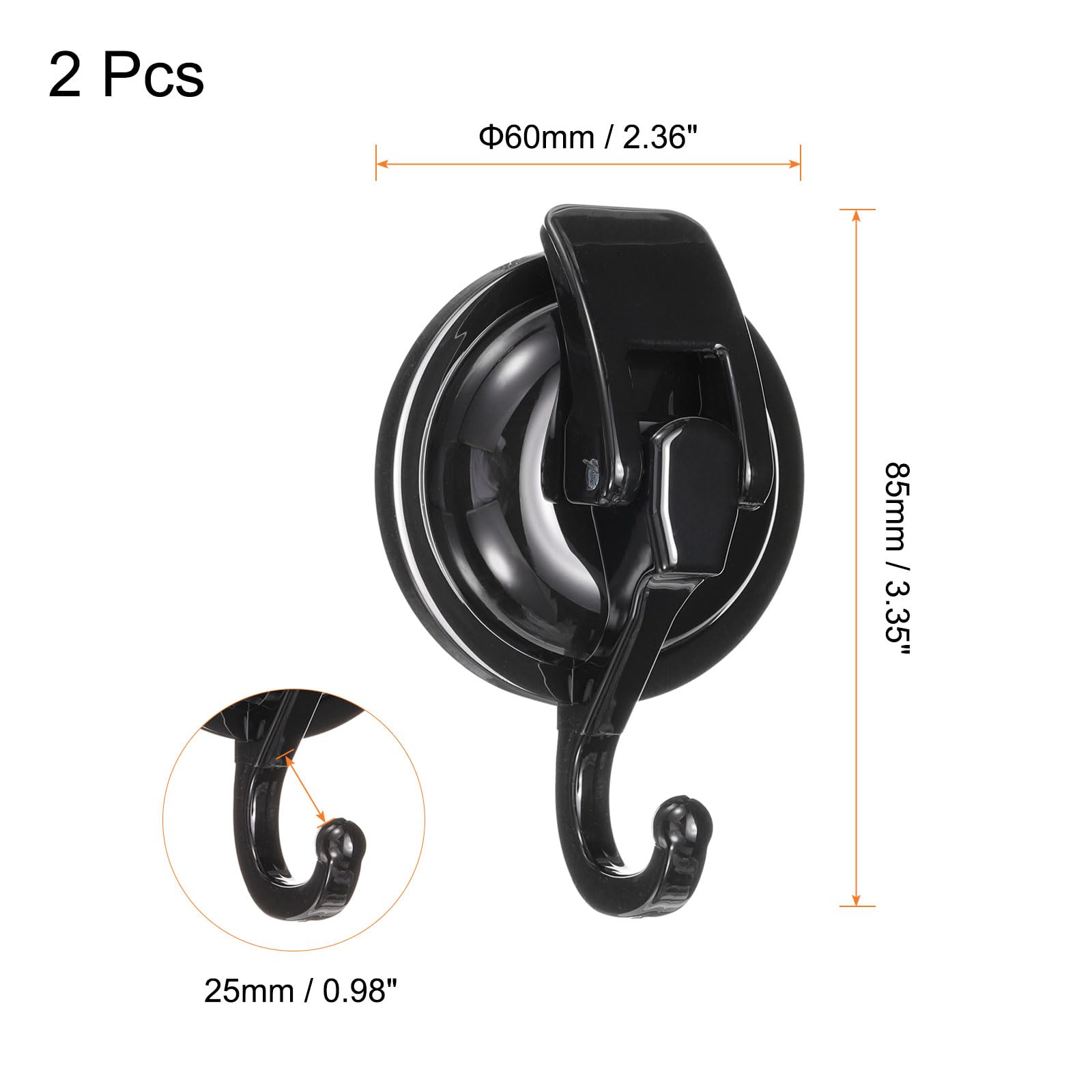 HARFINGTON 2pcs Suction Cups Hooks Powerful Vacuum Multi-Purpose Suction Shower Hooks Removable Reusable Waterproof Wreath Cup Hook for Bathroom Kitchen Restroom, Black