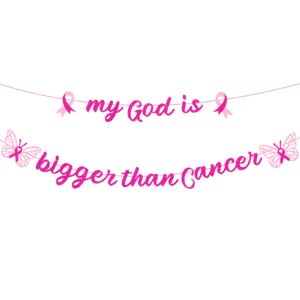 vorkivecki breast cancer awareness decorations - survivor party banner supplies 2pcs my god is bigger than cancer garland banners decoration hanging ceiling inspiration decor for women