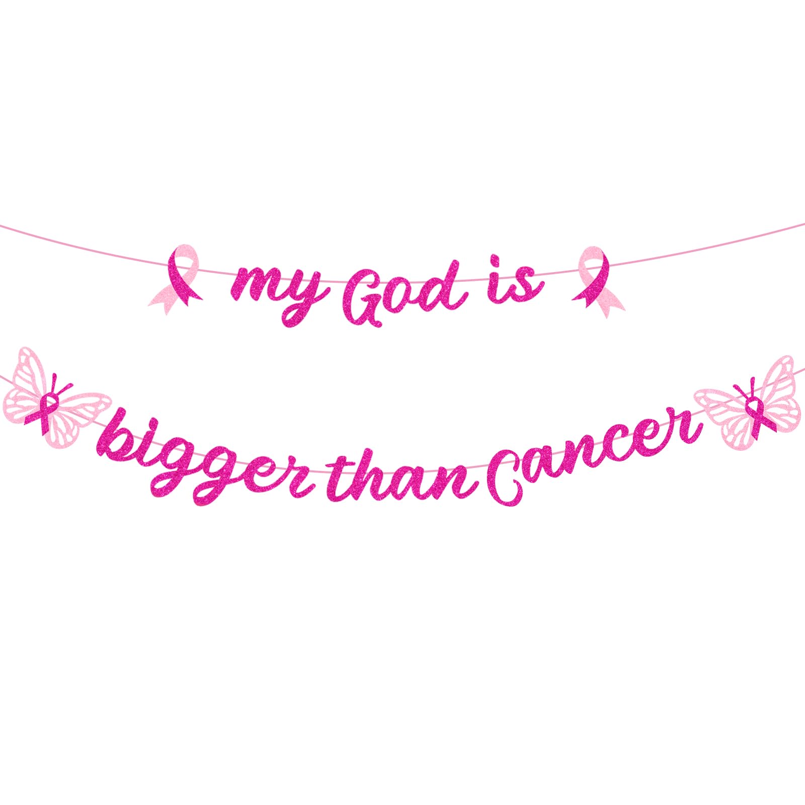 VorkiVecKi Breast Cancer Awareness Decorations - Survivor Party Banner Supplies 2Pcs My God is Bigger Than Cancer Garland Banners Decoration Hanging Ceiling Inspiration Decor for Women