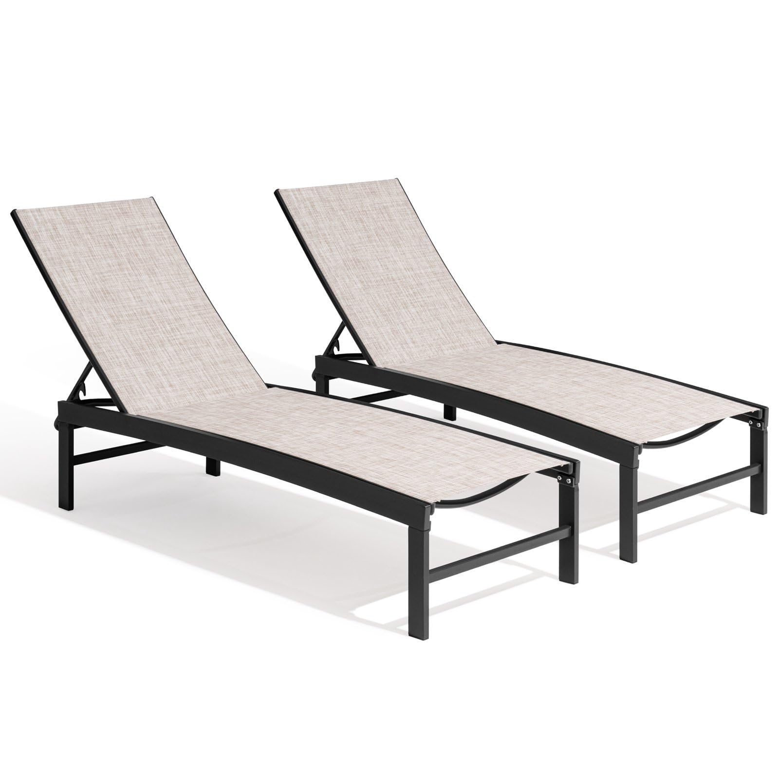 Crestlive Products Chaise Lounge Chair Outdoor Set of 2, Adjustable 5 Positions Pool Tanning Recliner, Outdoor Lounge Furniture Tanning Recliner, All Weather for Patio, Beach, Yard, Pool