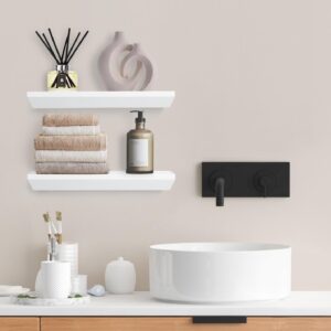 AHDECOR Floating Shelves White, Stylish Wall Mounted Display for Living Room, Bathroom, and Bedroom Decor, Set of 2