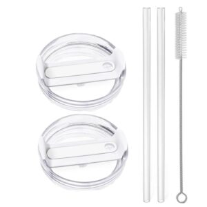 2pcs tumbler lid for stanley 40oz cup,replacement 40 oz tumbler lid,2pcs extra long reusable straws and 1pcs cleaning brush (white)