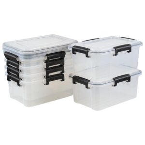 lasbily 12 quart plastic stackable storage bins with gasket seal lids, 6 pack clear storage bins with latching lids