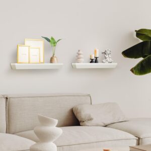 AHDECOR Floating Shelves White, Stylish Wall Mounted Display for Living Room, Bathroom, and Bedroom Decor, Set of 2