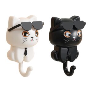 lafande cute cat key hook, 2 cartoon cat in sunglasses creative gra-vity hook, adhesive coat hooks key holder for wall decorative, pet wall hooks for hanging key, bag, hat, towel