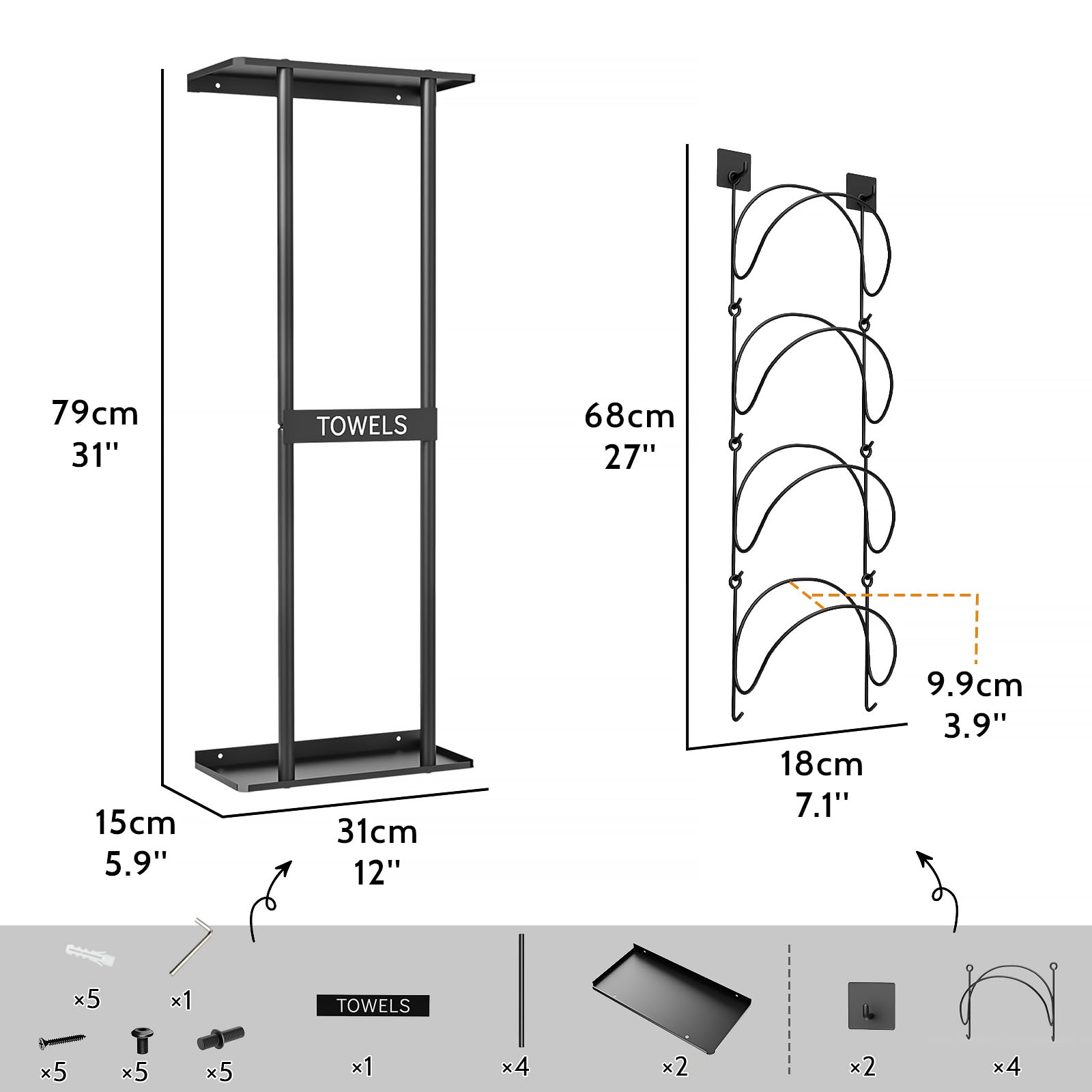 Youlvy Towel Racks for Bathroom, Towel Holder for Bathroom Wall, Bathroom Towel Storage, Towel Rack Wall Mounted, Towel Shelf for Bathroom, Towel Rack Towel Storage Bath Towel Holder Towel Shelf