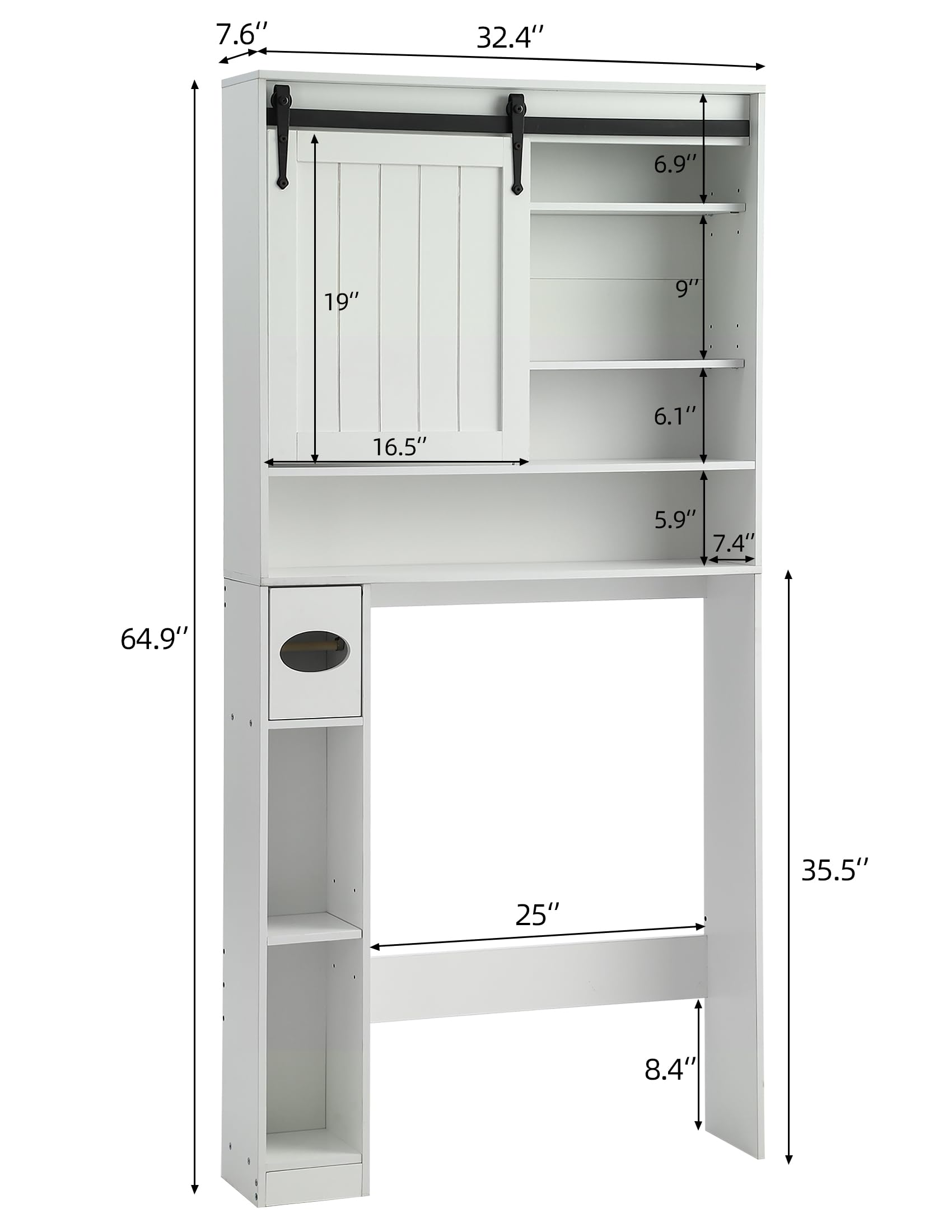 LOUVIXA Over The Toilet Storage Cabinet, Over Toilet Bathroom Organizer with Sliding Barn Door and Adjustable Shelf, Home Space Save Toilet Rack for Bathroom, Laundry (Farmhose White, 1 Barn Door)