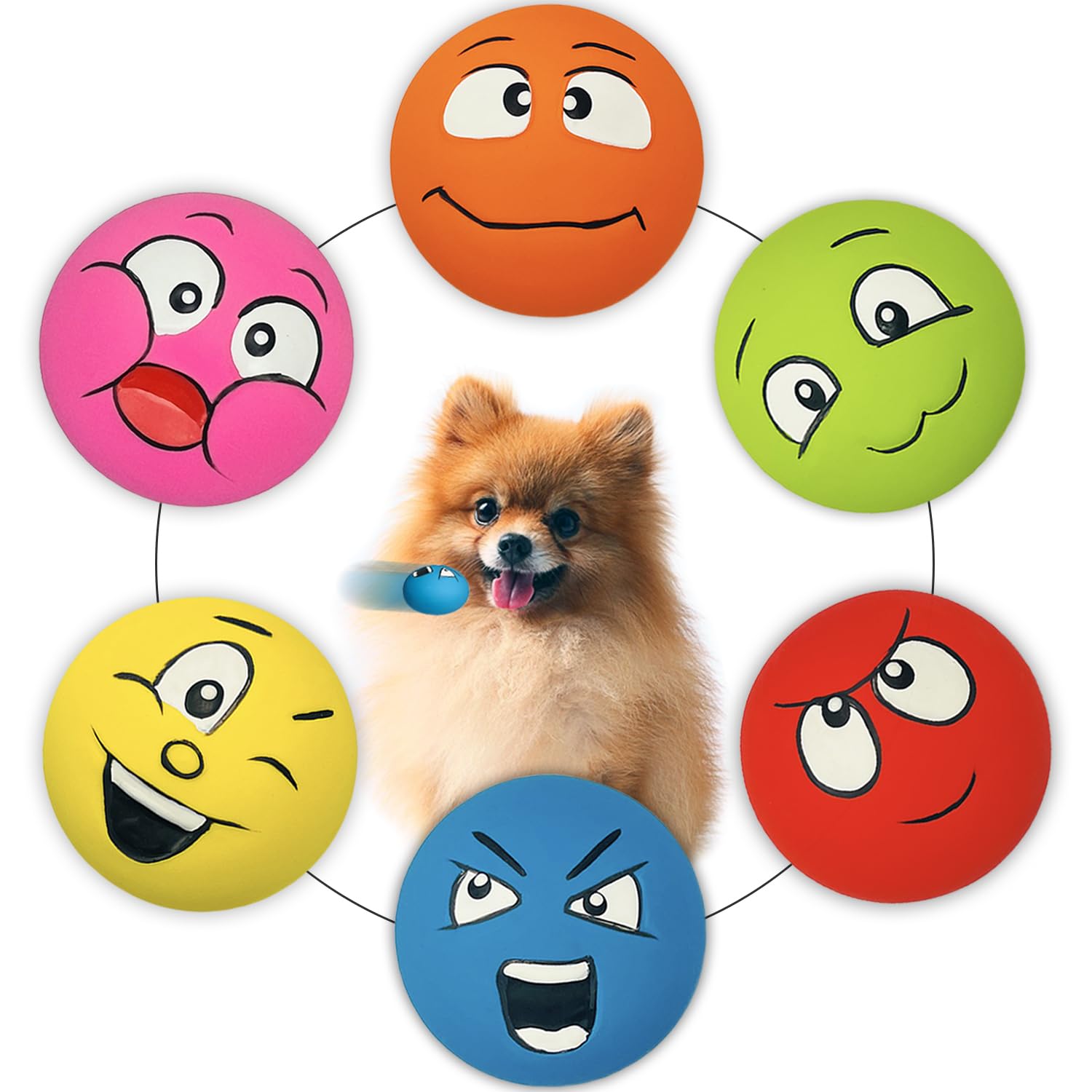 PUPATTIC Squeaky Dog Toys for Small Dogs, Flat Squeaky Dog Balls Small Dog Toy Ball, Latex Dog Squeaky Toys Ball 2.2"*2.2"*1.3"