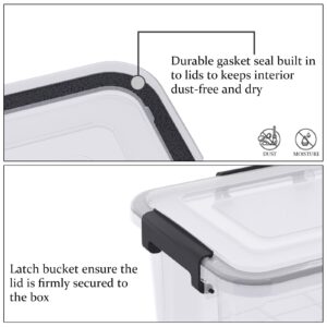 Drephia Set of 6 Weathertight 12 Quart Plastic Latching Box with Gasket Seal Lid, Clear Stackable Storage Container Tote Bin