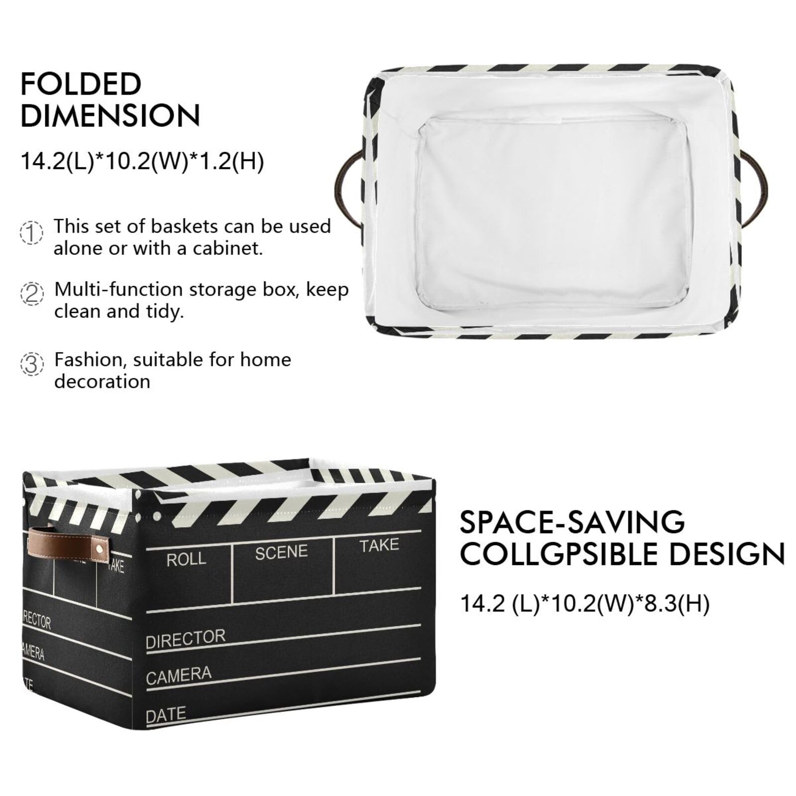 ALAZA Cinema Movie Clapboard Large Storage Basket for Organizing Foldable Storage Bin for Shelves Home with Handles 1 Pack