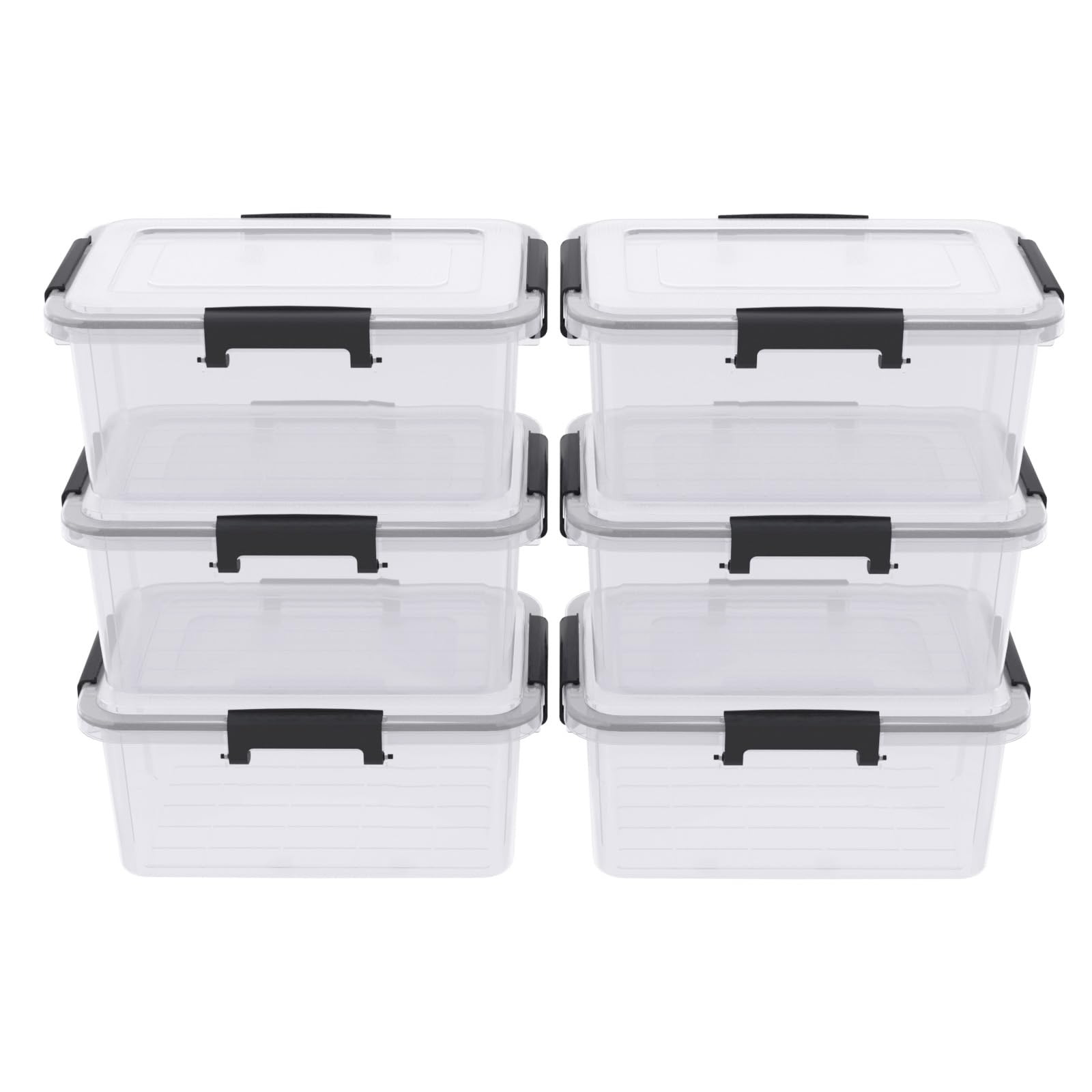 Drephia Set of 6 Weathertight 12 Quart Plastic Latching Box with Gasket Seal Lid, Clear Stackable Storage Container Tote Bin