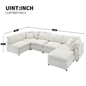 Oversized Modular Sectional Sofa, Convertible Queen Sleeper Sofa Bed, Deep 6 Seater Comfy Chenille Cloud Couch, Sectional Couch with Double Chaise for Living Room, Free Combination (Beige)