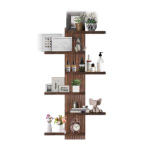 Jiofaviu Vertical Column Shelf Floating Storage - Wall Shelf 6 Tier Unit 5.91" x 17.72" x 31.5" Organizer Tall Tower Design Utility Shelf, Home Decor Bedroom Living Room (Solid Wood) (A)