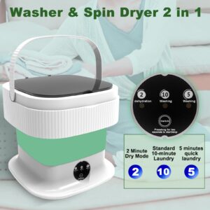 Portable Washing Machine, 12L Large Capacity, Foldable Mini Washer and Dryer, Compact Folding Small Laundry Washer for Socks, Baby Clothes, Underwear, Towel, Dorm, Camping Apartment, Travel, Green