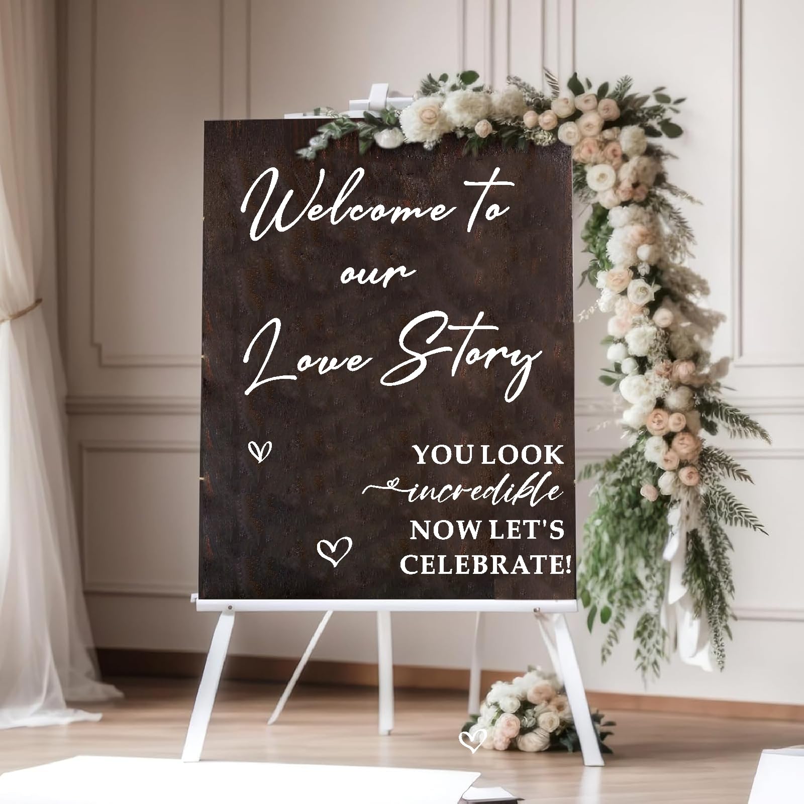 Wedding Welcome Signs Wedding Stickers Welcome to Our Love Story Sign Decals Selfie Mirror Decals for Wedding Party Borad Just Married Sign for Wedding Signage Mr and Mrs Decals Reception Decor(White)