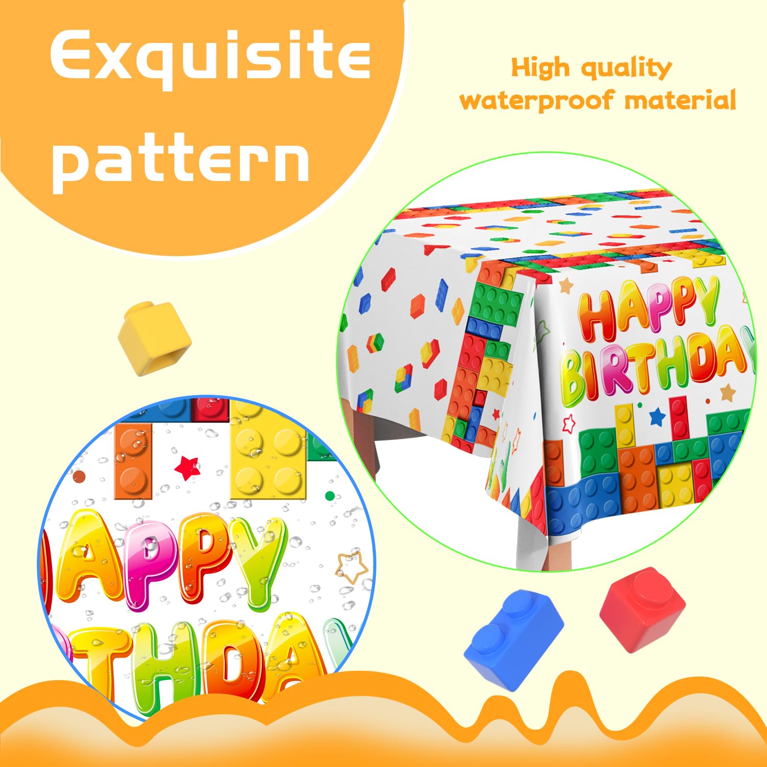 Building Block Party Tablecloths, 3pcs Building Block Party Decorations Tablecloths set - Building Blocks Tablecloth, Building Block Party Table Cover for Building Block Birthday Party Supplies