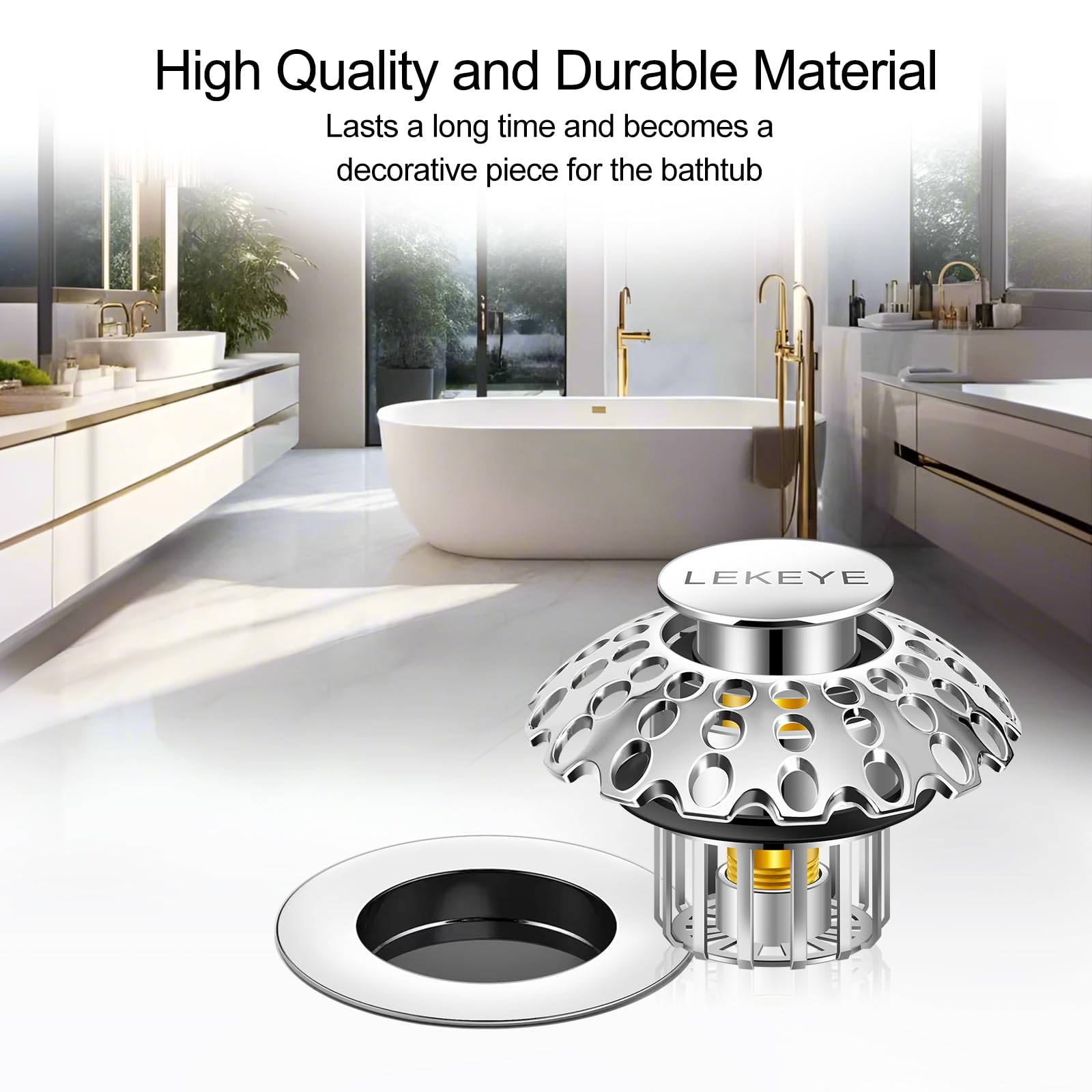 LEKEYE Tub Stopper with Shower Drain Hair Catcher | Pop-up Bathtub Plug with Strainer for 1-1/2" to 1-3/4" Bath Drain Hole