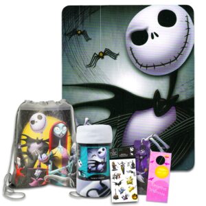 nightmare before christmas sleepover set for girls - bundle with 45 x 60 inch jack skellington fleece blanket, travel bag, stickers, more | nightmare before christmas bedroom decor for kids, toddlers