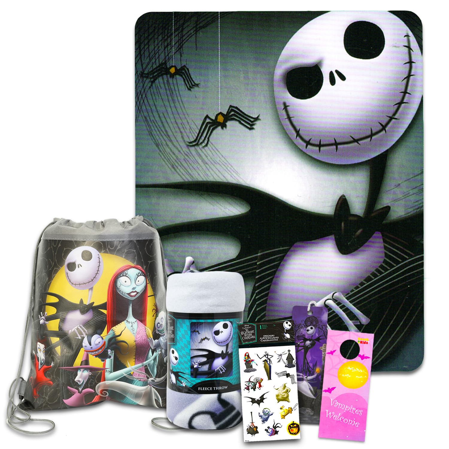 Nightmare Before Christmas Sleepover Set for Girls - Bundle with 45 x 60 Inch Jack Skellington Fleece Blanket, Travel Bag, Stickers, More | Nightmare Before Christmas Bedroom Decor for Kids, Toddlers