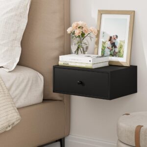 Aienvey Floating nightstand, Floating Shelf with Drawer, Wall Mounted Nightstand, Floating Bedside Table (Black)