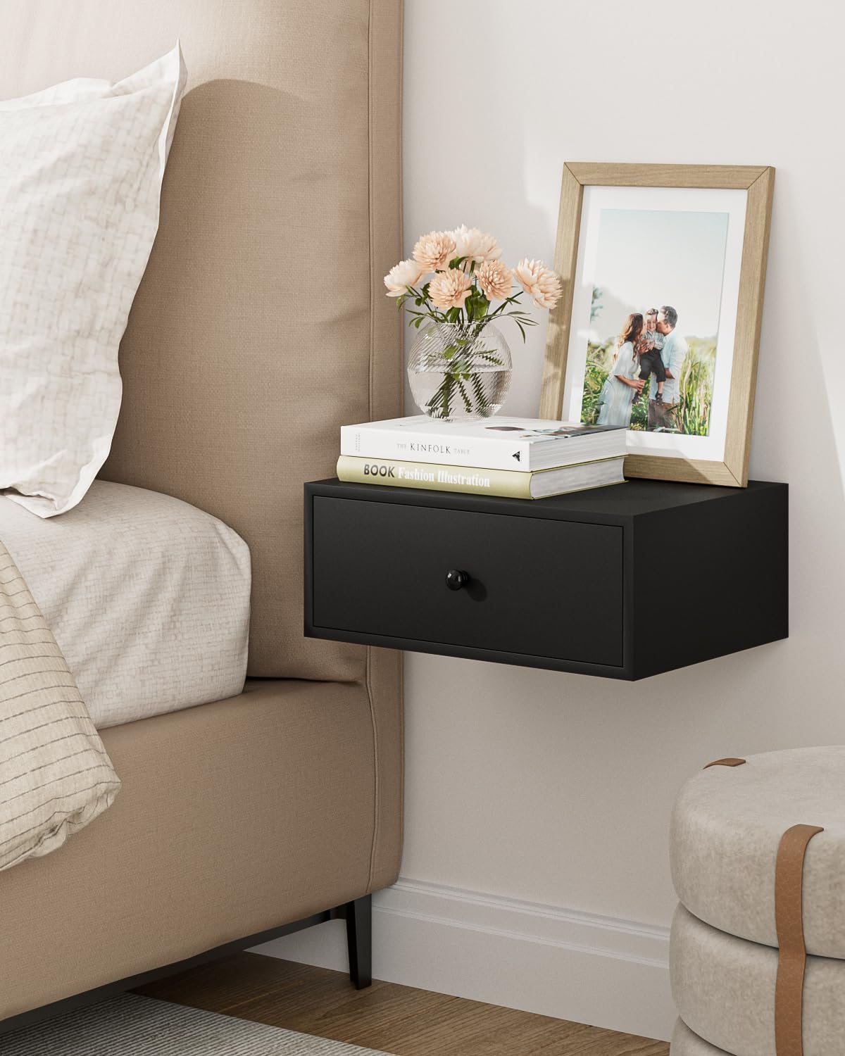 Aienvey Floating nightstand, Floating Shelf with Drawer, Wall Mounted Nightstand, Floating Bedside Table (Black)