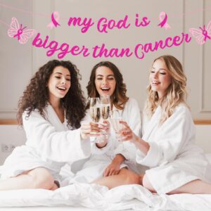 VorkiVecKi Breast Cancer Awareness Decorations - Survivor Party Banner Supplies 2Pcs My God is Bigger Than Cancer Garland Banners Decoration Hanging Ceiling Inspiration Decor for Women