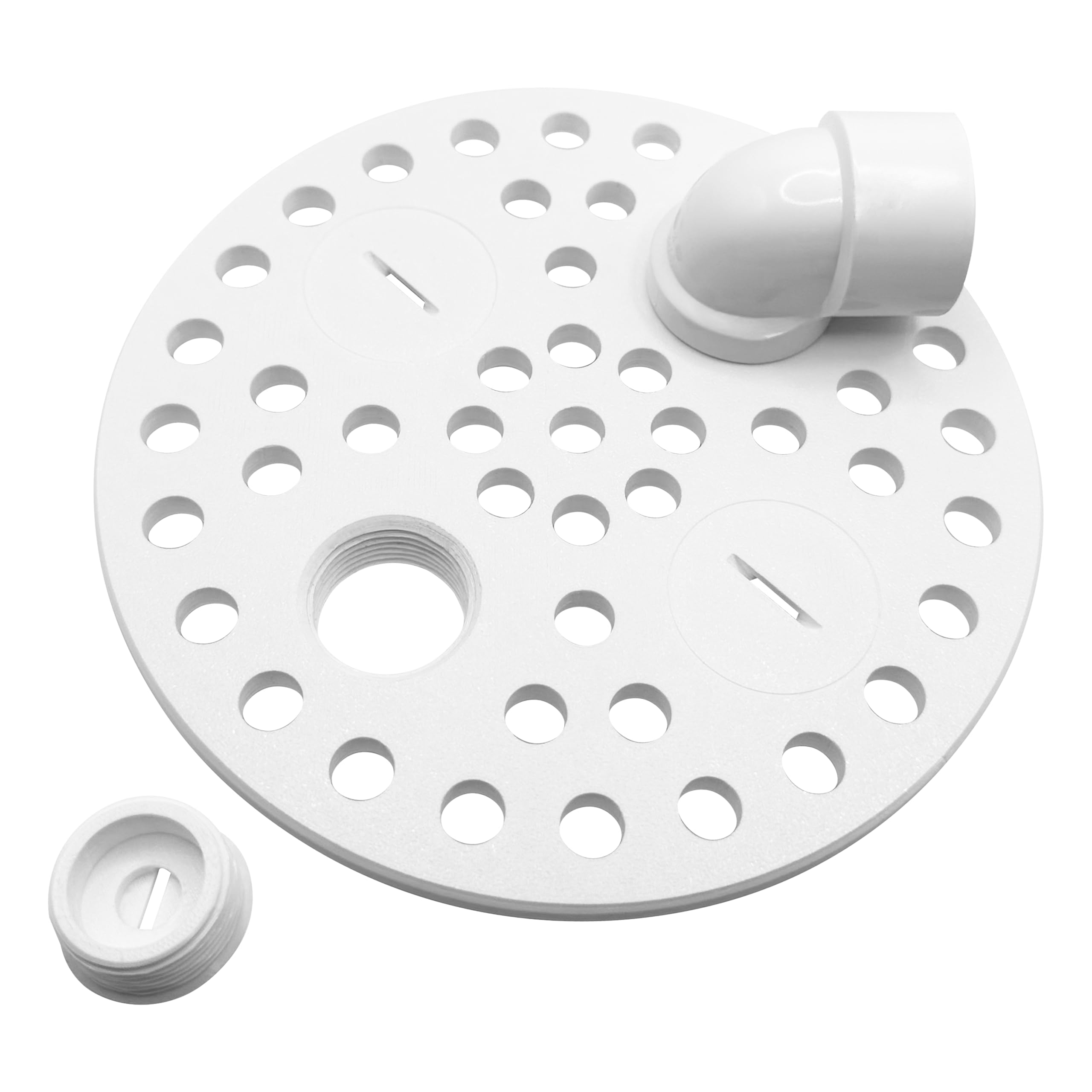 Generic 6-1/2 Inch Plastic Floor Drain Cover with Drain Ports, Includes Fittings, Replacment Floor Strainer Kit 6.5"", White, JR1001