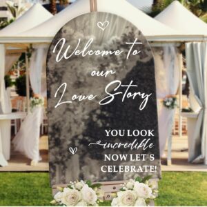 wedding welcome signs wedding stickers welcome to our love story sign decals selfie mirror decals for wedding party borad just married sign for wedding signage mr and mrs decals reception decor(white)