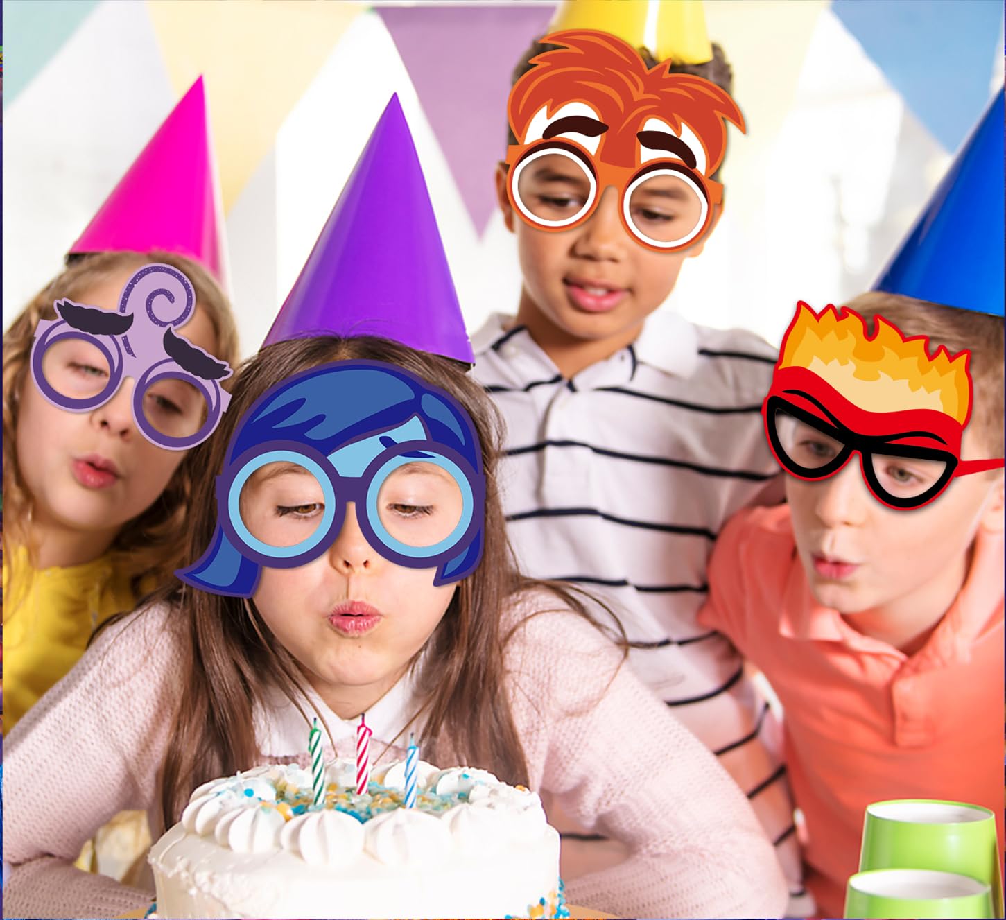 Funny Photo Booth Props for Inside Out2 Cartoon Cosplay Paper Mask Glasses-12Pcs, Fun Themed Birthday Party Favors Gift, Selfie Dress Up Supplies; TGDJ