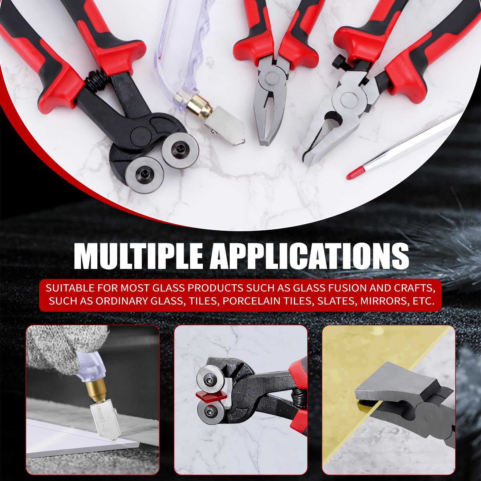 YOTINO Glass Cutters Tools 20PCS Glass Nippers Glass Running Pliers Breaking Pliers Oil Feed Glass Cutter Set for Stained Glass, Tiles, Mosaic Cutting with Cut Resistant Gloves Leather Zipper Bag