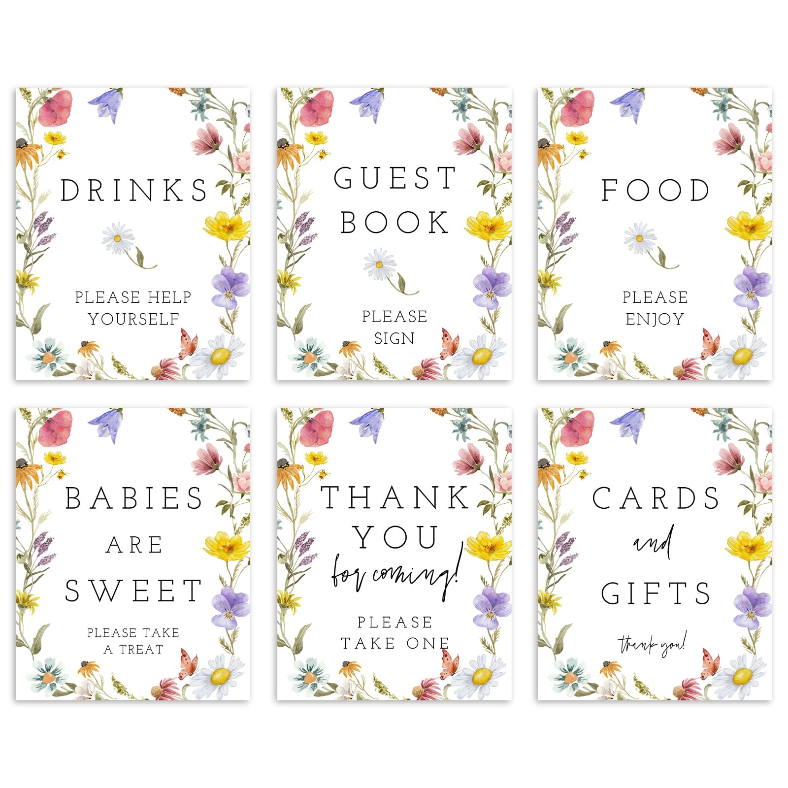 6Pcs Wildflowers Table Signs for Baby Shower Decorations Floral 8x10inchs Centerpieces Baby in Bloom Baby Shower Wildflowers Birthday Party Decorations