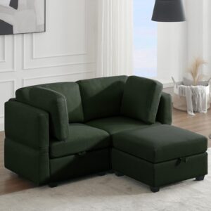 hzanhy modular sectional sofa couch with storage seat,modern linen couch with adjustable arms and backs large convertible sofa with ottoman for living room apartment office（green 2seats+1ottoman