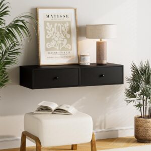 Aienvey Floating nightstand, Floating Shelf with Drawer, Wall Mounted Nightstand, Floating Bedside Table (Black)