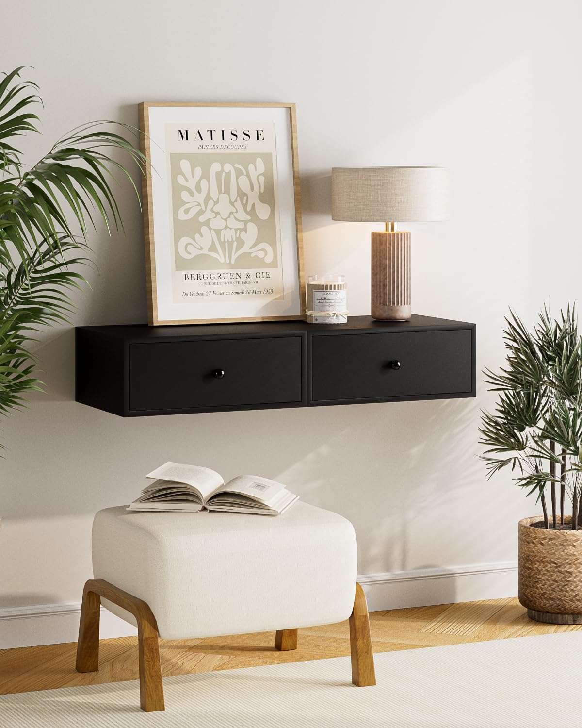 Aienvey Floating nightstand, Floating Shelf with Drawer, Wall Mounted Nightstand, Floating Bedside Table (Black)