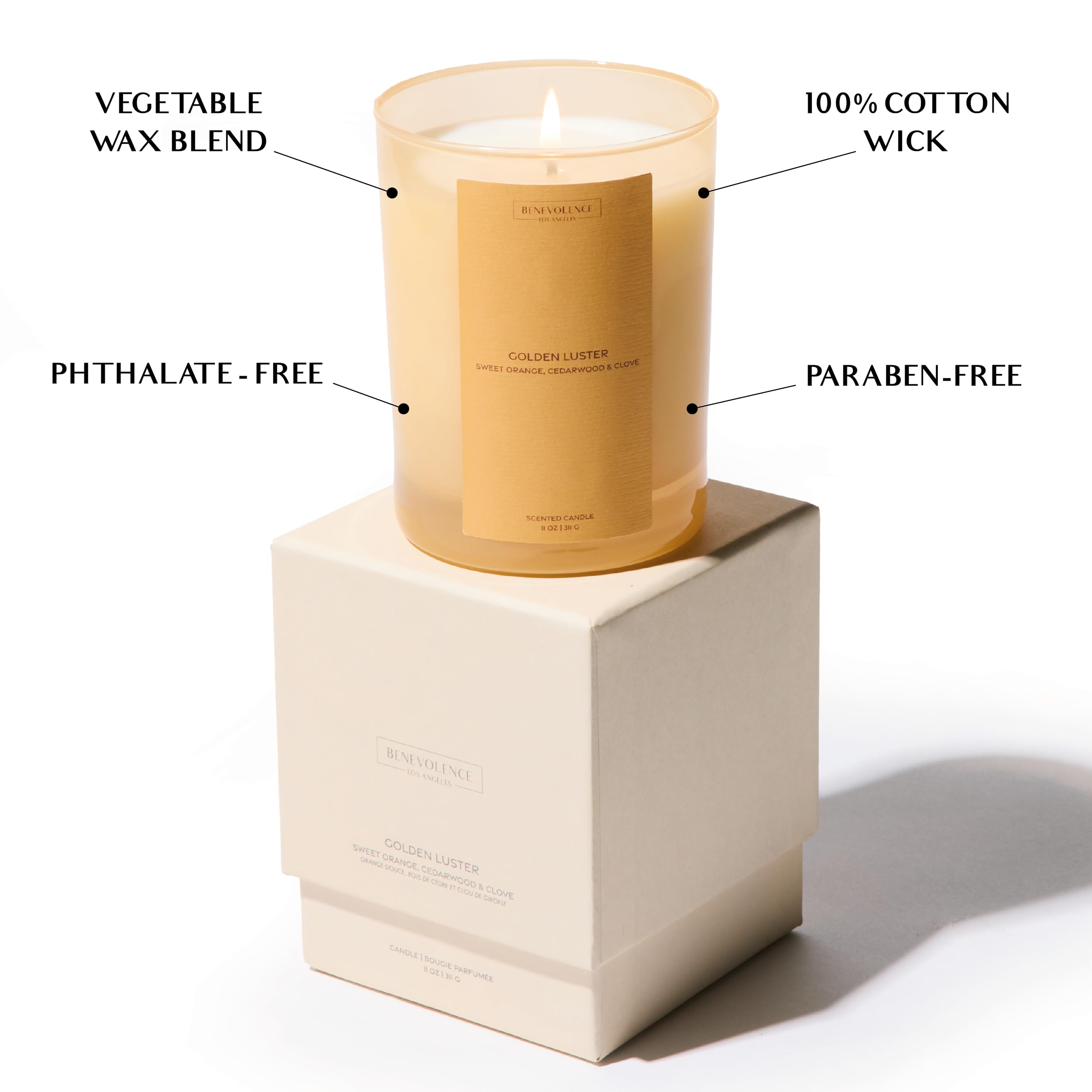 Benevolence LA Fall Candles - Orange, Cedarwood & Clove Scented Candle for Home | 11oz, 60-Hour Burn | Natural Wax, Cotton Wick | Sun-Kissed Collection