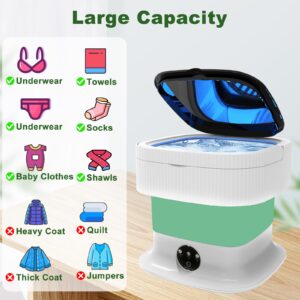 Portable Washing Machine, 12L Large Capacity, Foldable Mini Washer and Dryer, Compact Folding Small Laundry Washer for Socks, Baby Clothes, Underwear, Towel, Dorm, Camping Apartment, Travel, Green