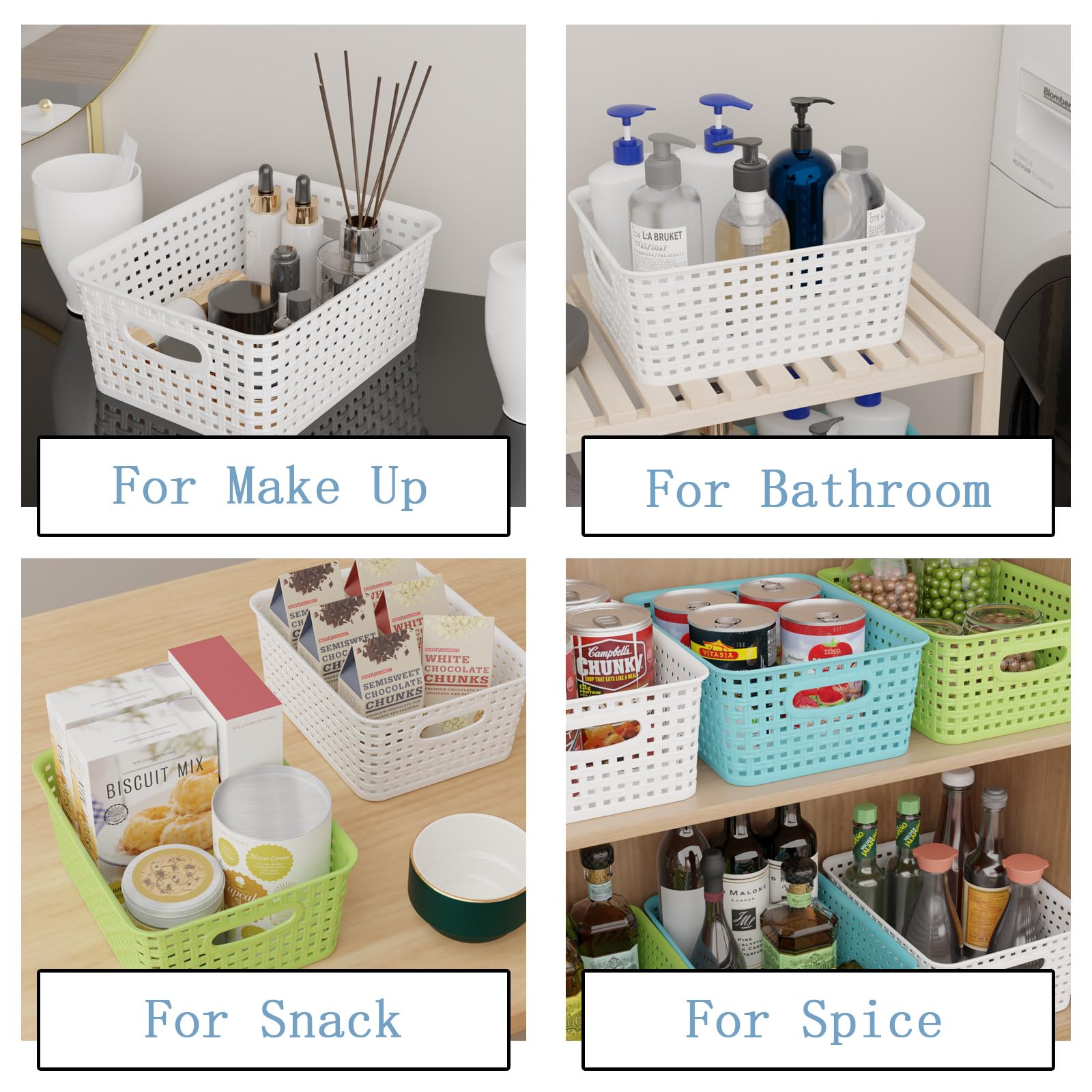 Xyskin 6-Pack Plastic Small Storage Weave Baskets, Nesting Shelf Basket for Cabinets and Pantry