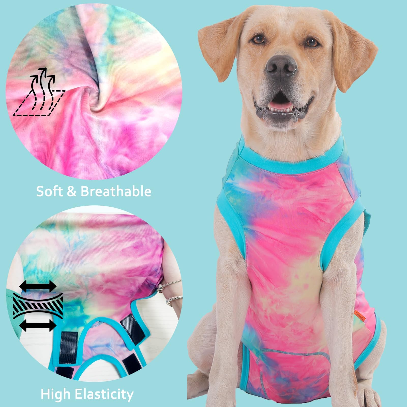 Uadonile Dog Surgery Recovery Suit, Surgical Recovery Suit for Dog Male Female, Spay Neuter Dog Recovery Suit, Cone Alternative Dog Surgical Onesie, Tie-dye Green, XXL