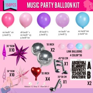 Pink purple blue music fans Balloon garland arch kit 140pcs disco ball Star mylar balloon & singer friendship Bracelets Shape balloons chain for girl sweet16 birthday Concert theme decorations